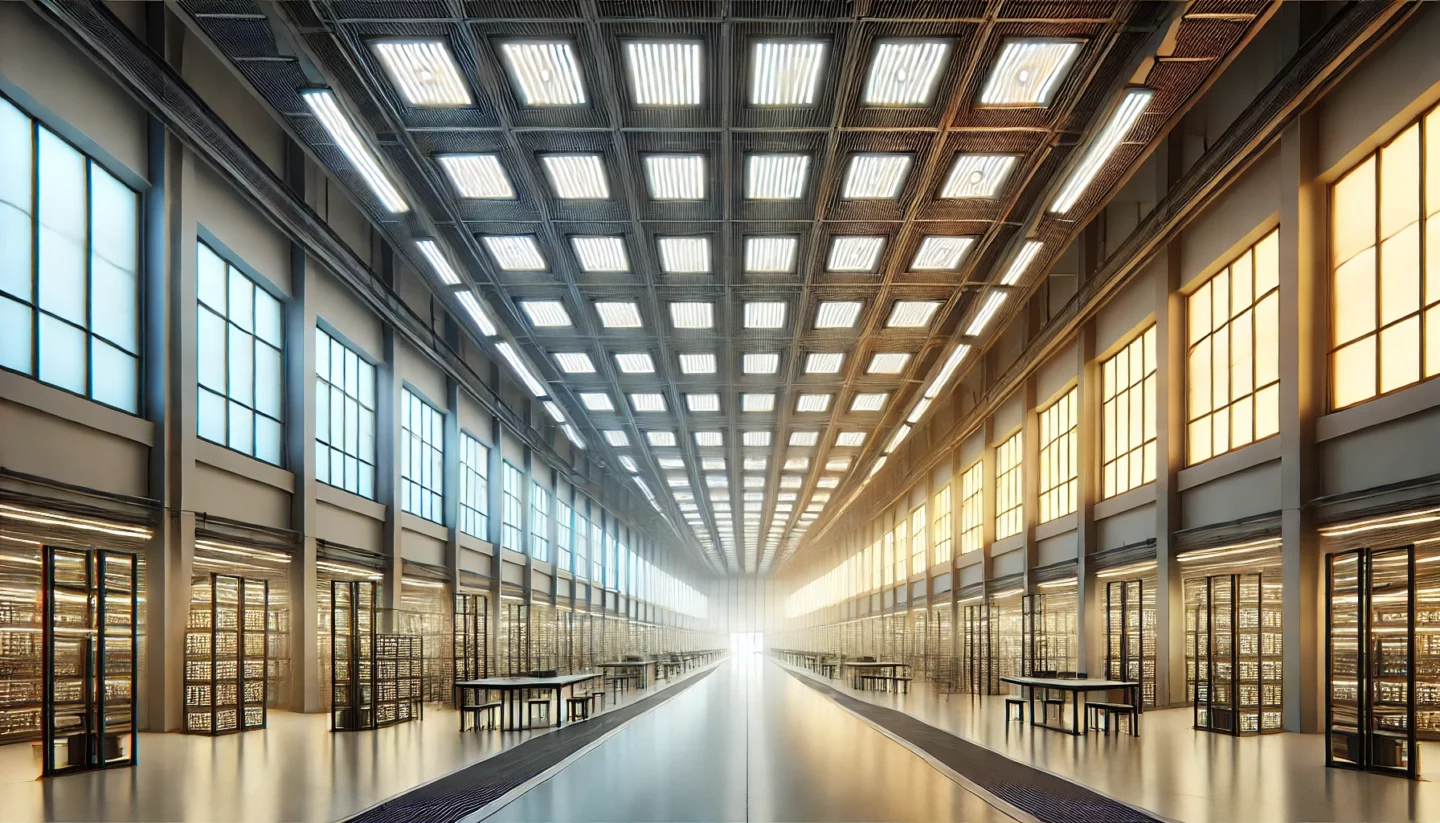 Industriehalle mit Human Centric Lighting Farbverlauf