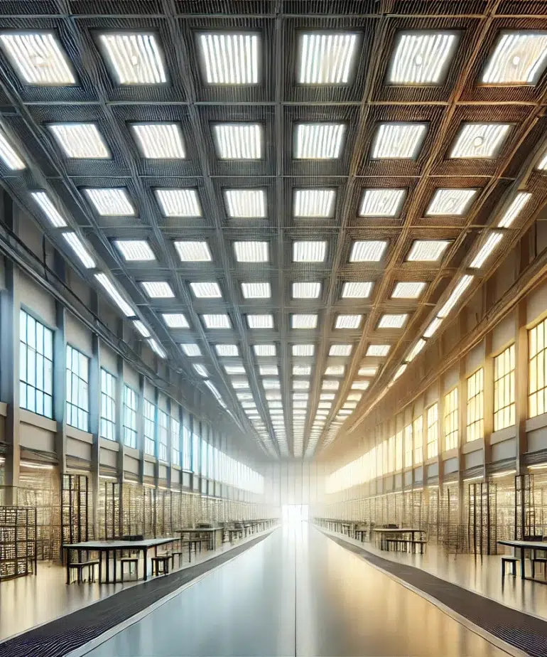 Industriehalle mit Human Centric Lighting Farbverlauf